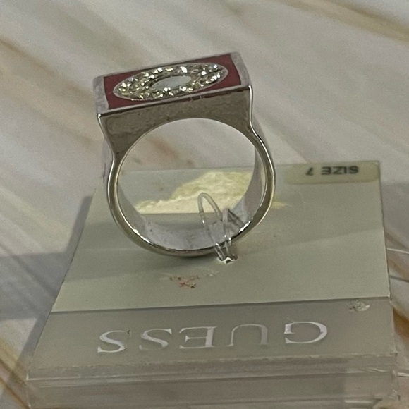 NEW GUESS Red Enamel and Crystal Art Deco Ring - Picture 4 of 4